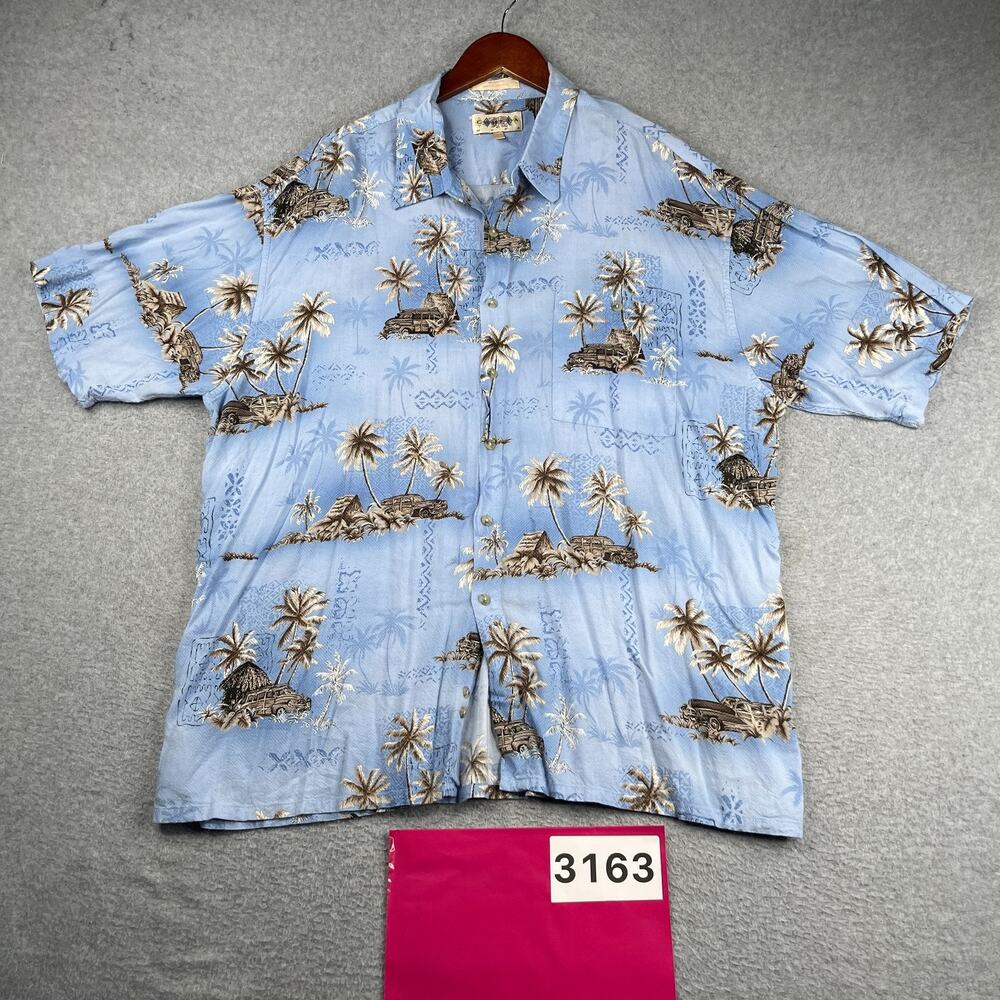 Campia Moda Shirt Blue Hawaiian Print Beach Casual Button Up Short Sleeve 2XL